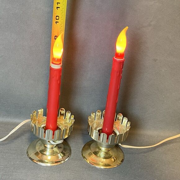 Vntg 2 Electric Christmas Candle Hurricane Lamps Tapered-Works-Tested-No Glass - Picture 6 of 12